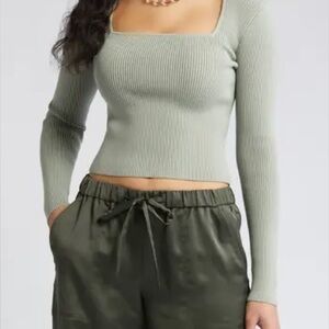 Open Edit Ribbed Square Neck Sweater